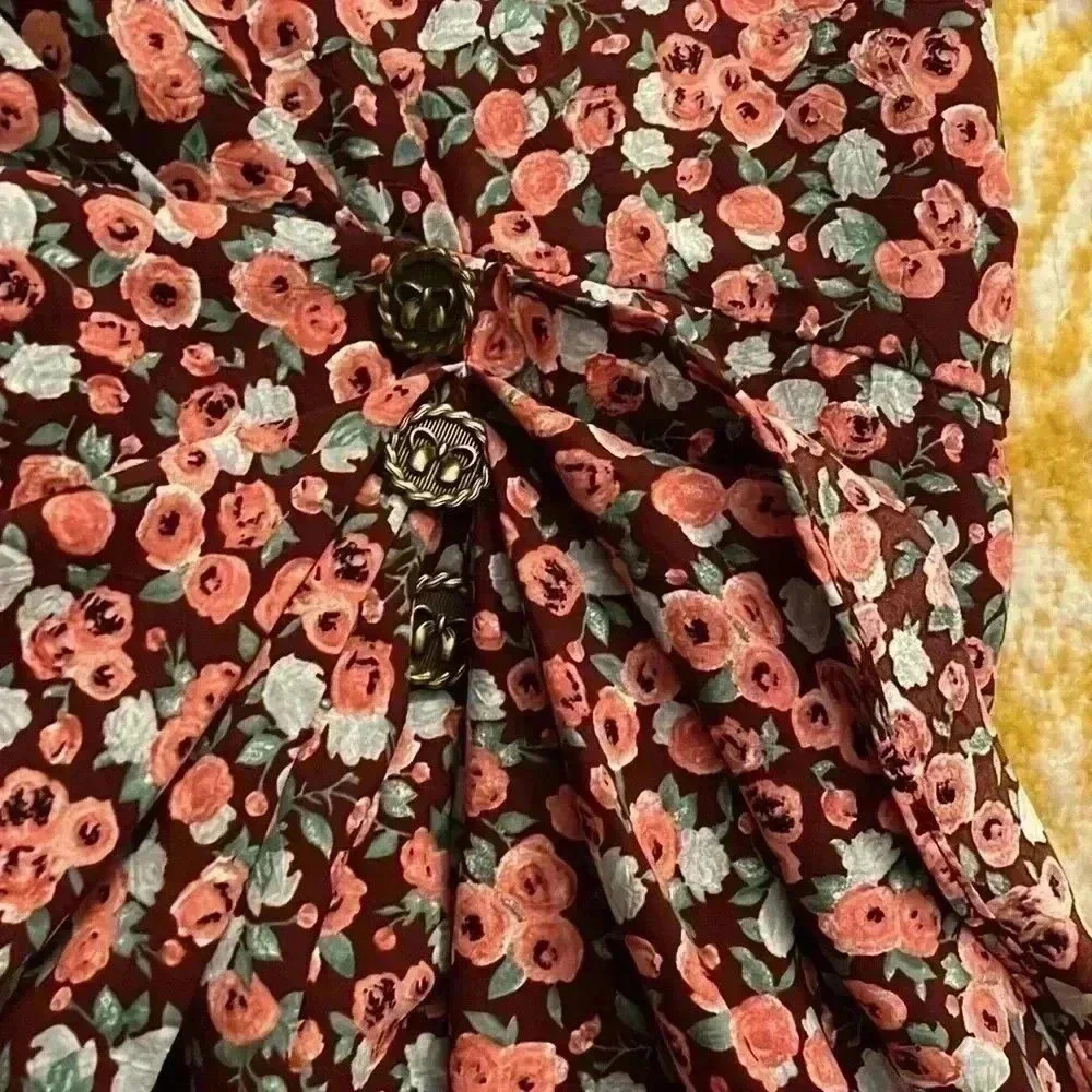 Cider 90s style retro floral, long sleeve wrap mini dress XL NWT - Picture 3 of 6